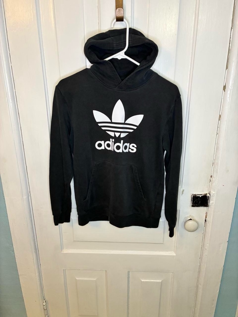 adidas Black Crewneck Hoodie with White Trefoil Logo